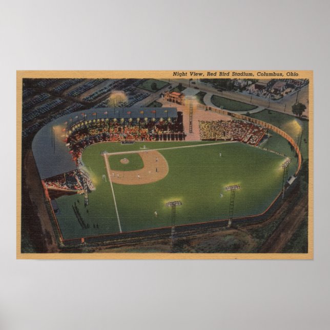 Columbus, OH - Aerial of Red Bird Baseball Poster (Framsidan)