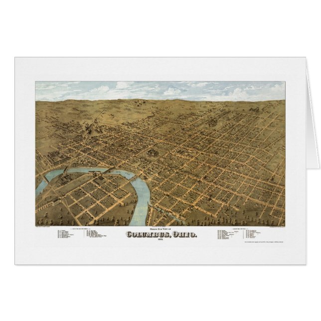 Columbus OH panorama- karta - 1872 Hälsningskort (Framsidan Horizontal)