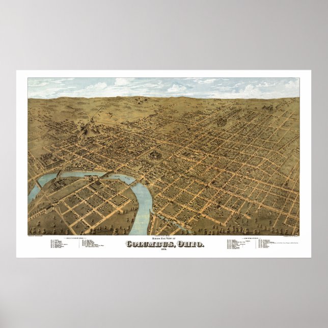 Columbus, OH Panoramic Karta - 1872 Poster (Framsidan)