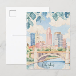 Columbus Ohio Gouache-färg Illustration Resa Vykort