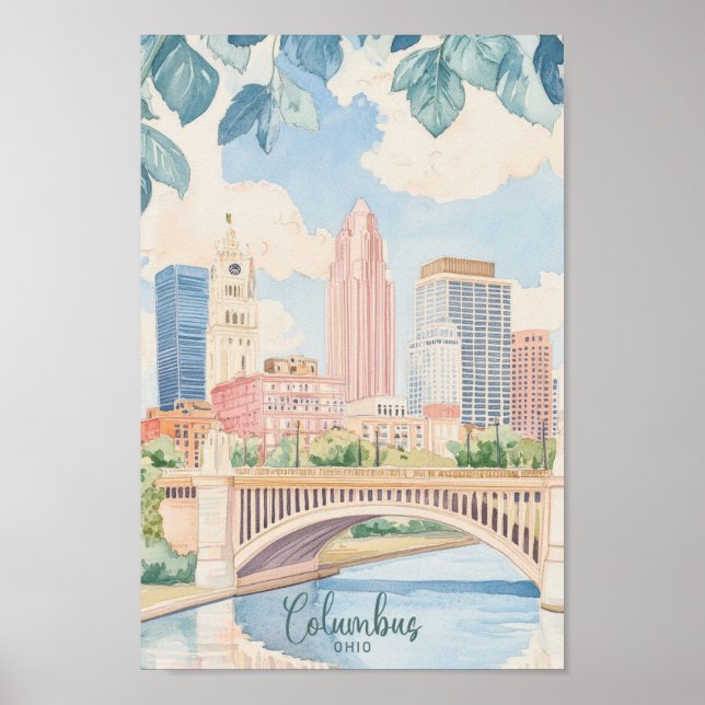 Columbus Ohio Gouache Paint Illustration Travel Poster (Framsidan)