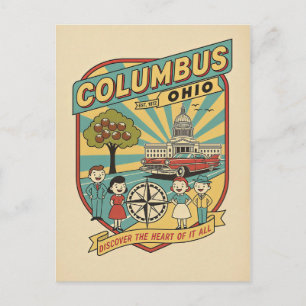 Columbus, Ohio Retro 1950-talets Resa Affisch Post Vykort