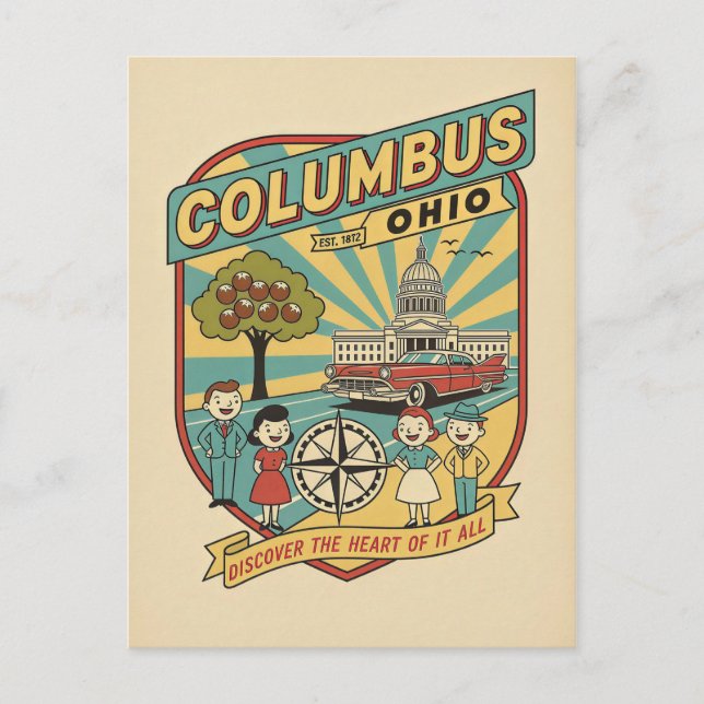 Columbus, Ohio Retro 1950-talets Resa Affisch Post Vykort (Framsida)
