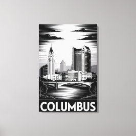 Columbus Ohio Siluett Svart Vitt Träsnitt Canvastryck