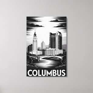 Columbus Ohio Siluett Svart Vitt Träsnitt Canvastryck