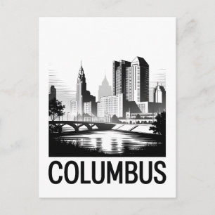 Columbus Ohio Siluett Svart Vitt Träsnitt Helg Vykort