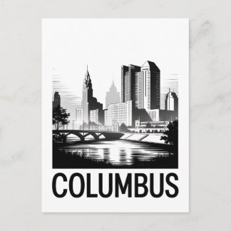Columbus Ohio Siluett Svart Vitt Träsnitt Helg Vykort