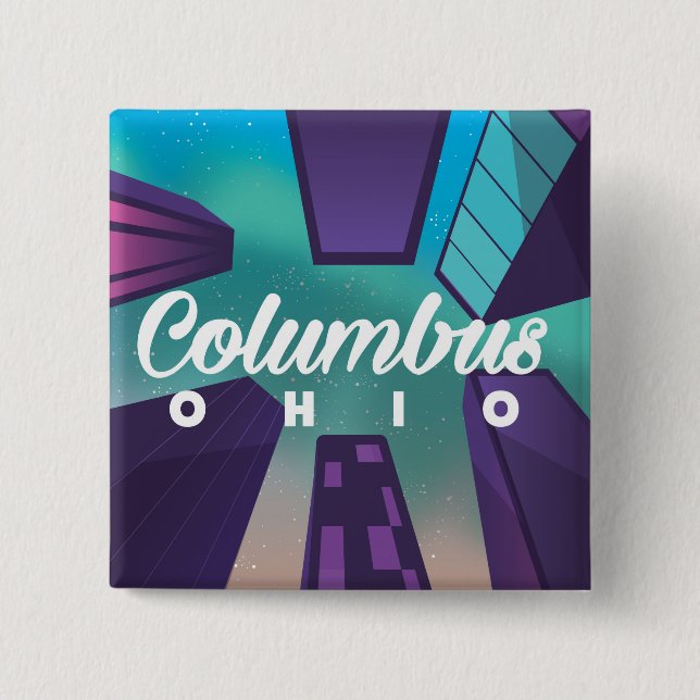Columbus Ohio skyskrapa resepostertryck. Knapp (Framsida)