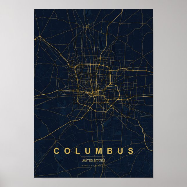 Columbus Ohio Stiliserad Karttryck | Modern Höjdpu Poster (Framsidan)