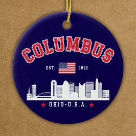 Columbus Ohio Urban Skyline Art Julgransprydnad Keramik