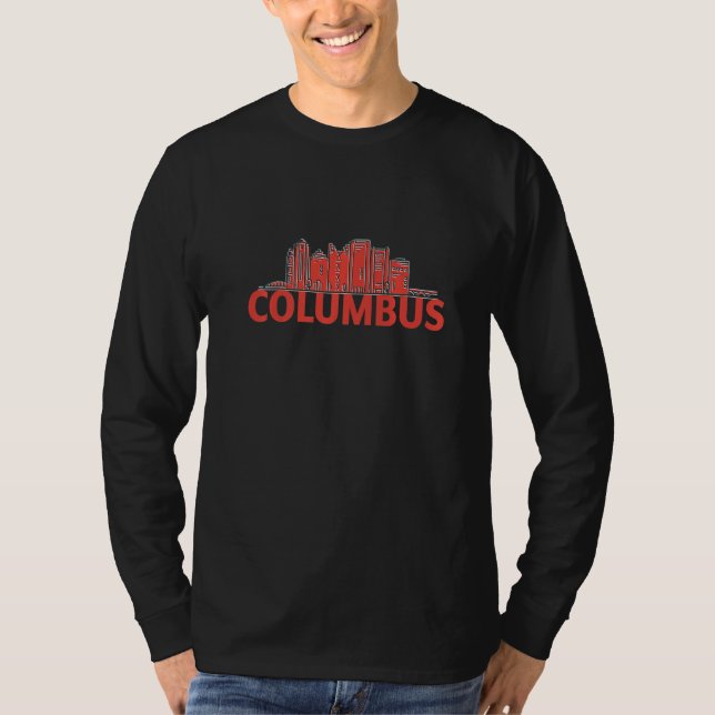 Columbus Ohio USA City Skyline Silhouette Outline  T Shirt (Framsida)