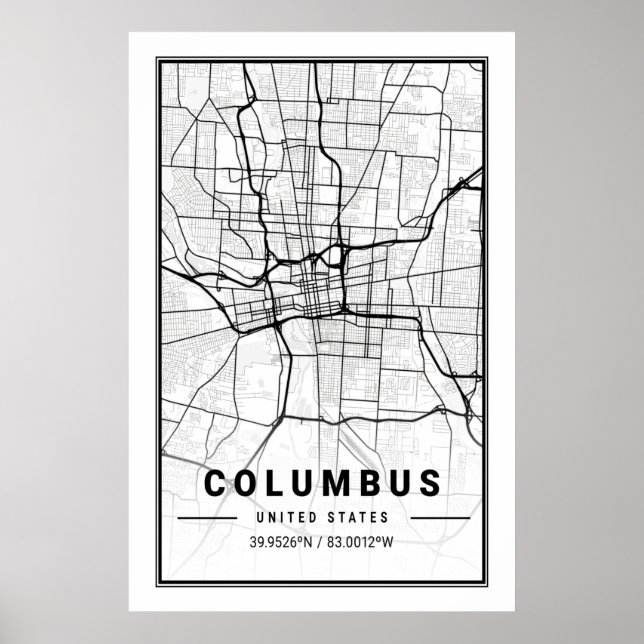 Columbus Ohio USA City Travel City Karta Poster (Framsidan)