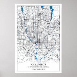 Columbus Ohio USA Travel City Karta Poster