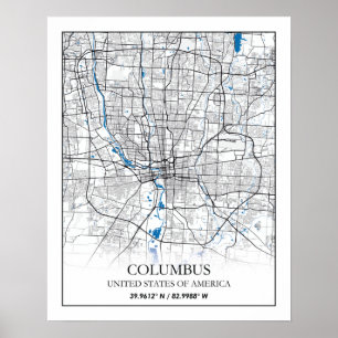 Columbus Ohio USA Travel City Karta Poster