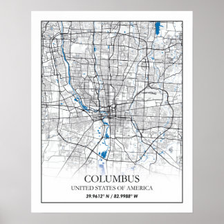 Columbus Ohio USA Travel City Karta Poster