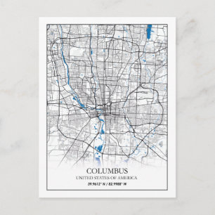 Columbus Ohio USA Travel City Karta Poster Vykort