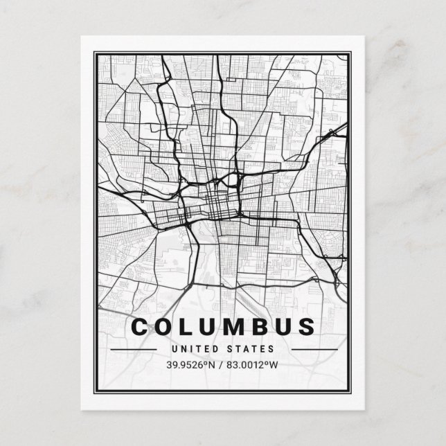 Columbus Ohio USA Travel City Karta Poster Vykort (Framsida)