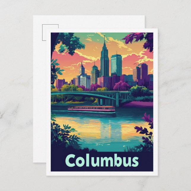 Columbus Ohio Vintage resor Illustration Vykort (Fram/baksida)