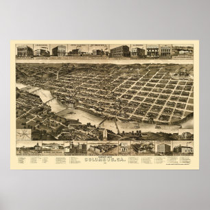 Columbus panorama- karta för GA - 1886 Poster