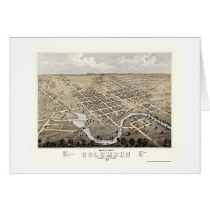 Columbus panorama- karta för WI - 1868 Hälsningskort