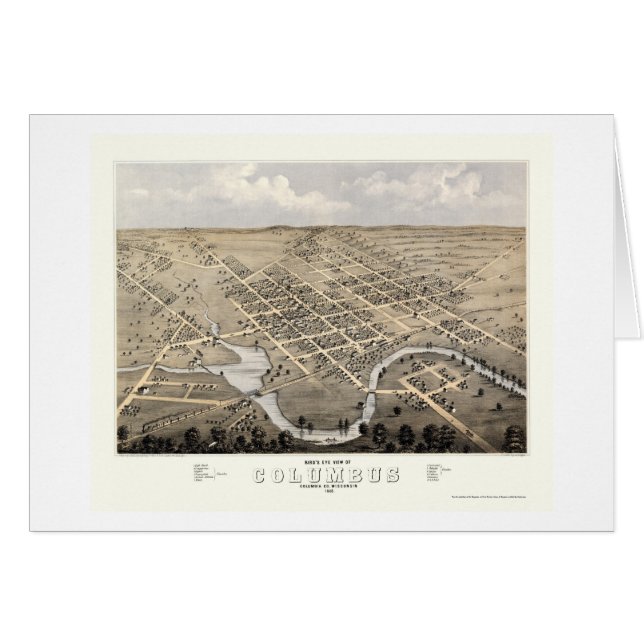 Columbus panorama- karta för WI - 1868 Hälsningskort (Framsidan Horizontal)