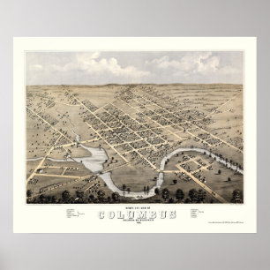 Columbus panorama- karta för WI - 1868 Poster