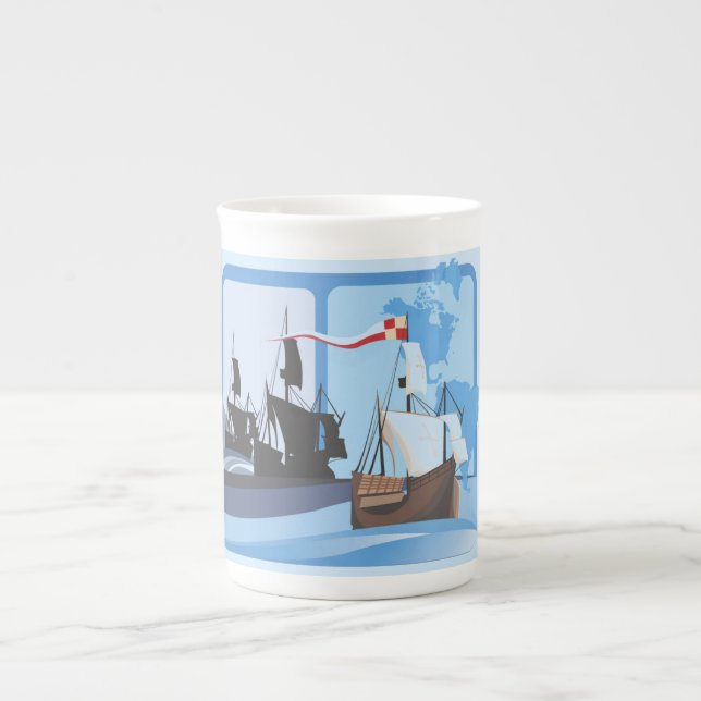 Columbus Sailing the Ocean Blue - Benporslin Mugg (Framsidan)