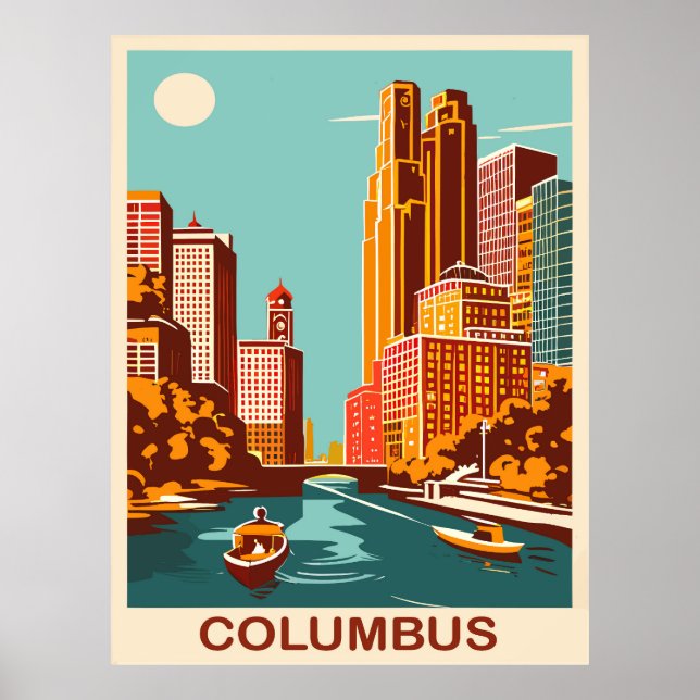 Columbus, Scioto River, Ohio, Travel Poster (Framsidan)