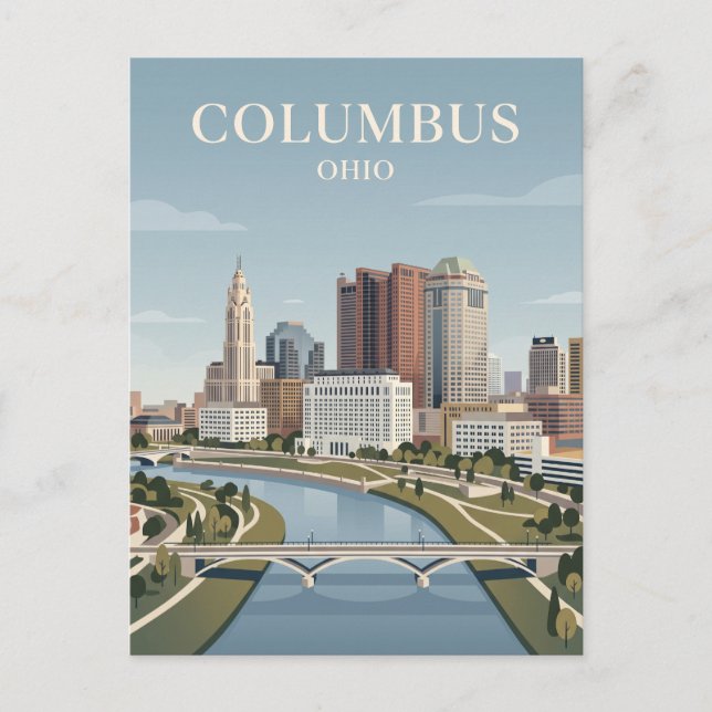 Columbus Skyline Ohio Vykort (Framsida)
