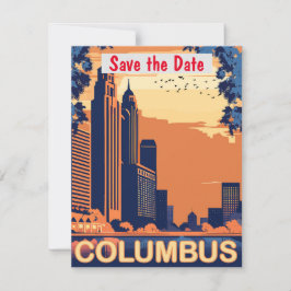Columbus Skyline Retro Bröllopsinbjudan Spara Datumet