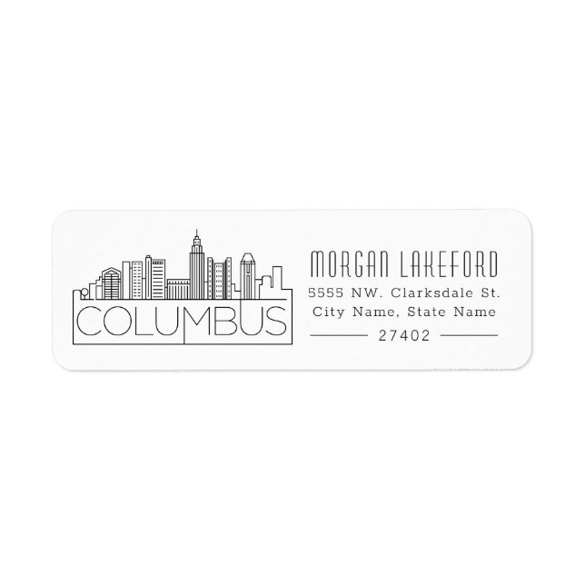 Columbus Stylized City Skyline | Returadress Etikett (Framsidan)