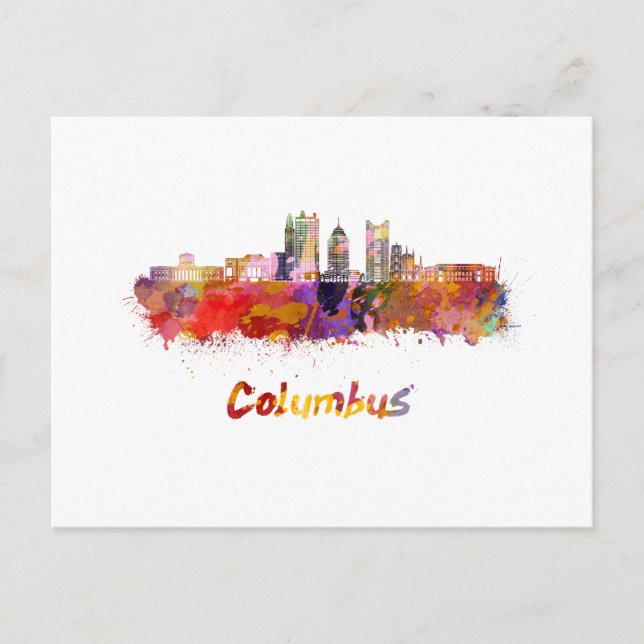 Columbus V2 skyline in watercolor Vykort (Framsida)