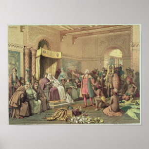 Columbus vid domstolen i Royalet i Spanien i Barce Poster