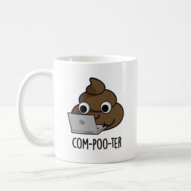 Com-poo-ter Funny Computer Poop Pun Kaffemugg (Vänster)