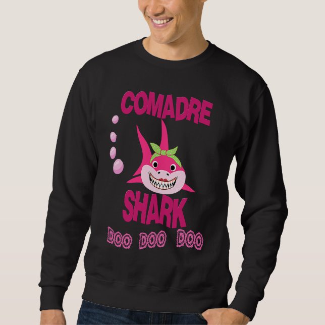 Comadre Shark   Playera para Comadre en Espanol Lång Ärmad Tröja (Framsida)