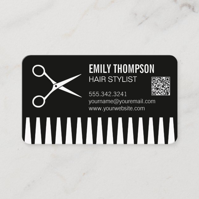 Comb | Hair Stylist | QR-kod Visitkort (Framsida)