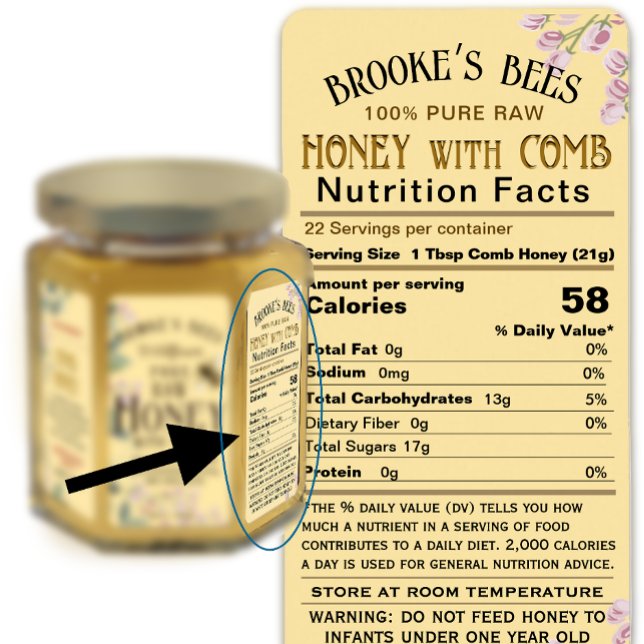 Comb Honung Nutrition Facts Infant Warning Hex Bur Adressetikett (Skapare uppladdad)