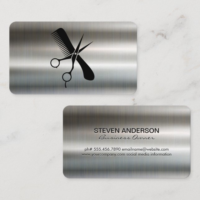 Comb Scissors | Barber | Metallic Background Visitkort (Fram/baksida)