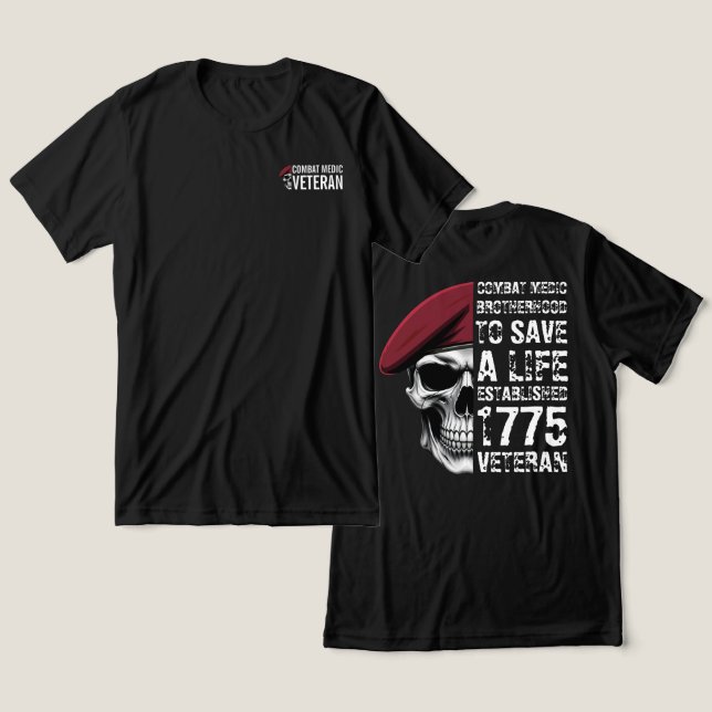 Combat Medic Brödraskap Veteran Skalle T Shirt (Design fram och bak)