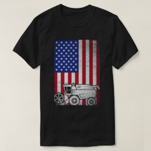 Combine Harvester American Flagga Farmer Agricultu T Shirt