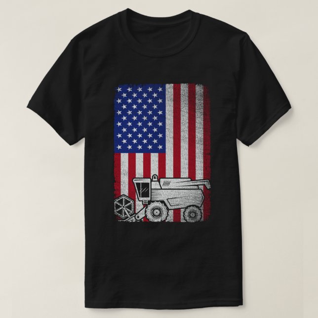 Combine Harvester American Flagga Farmer Agricultu T Shirt (Design framsida)