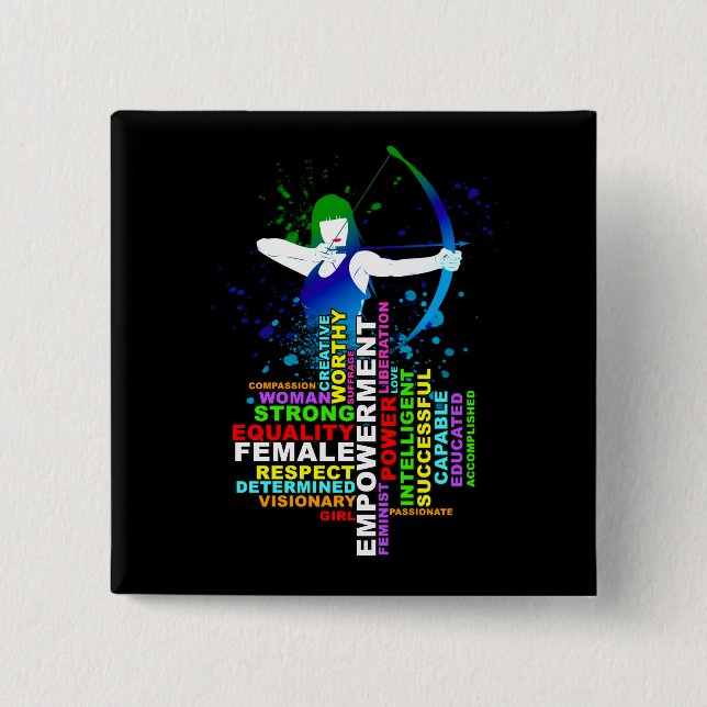 Combo Female Archer och Strong Women Ord Cloud Knapp (Framsida)