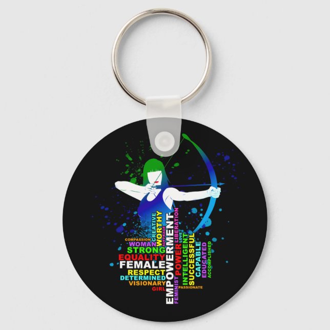 Combo Female Archer och Strong Women Ord Cloud Nyckelring (Framsida)