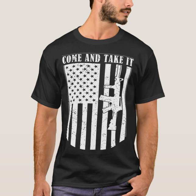 Come And Take it US Flag Distressed T Shirt (Framsida)