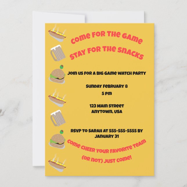 Come for the Game, Stay for the snacks Invitation Inbjudningar (Framsida)