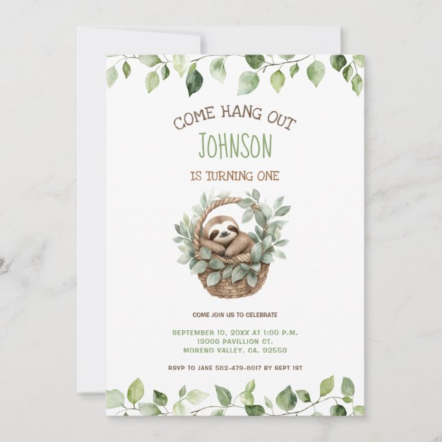 Come Hang Out Sloth Party Birthday  Inbjudningar (Framsida)