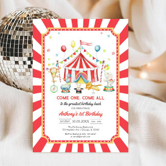 Come One Come All Circus Boy Birthday Invitation Inbjudningar