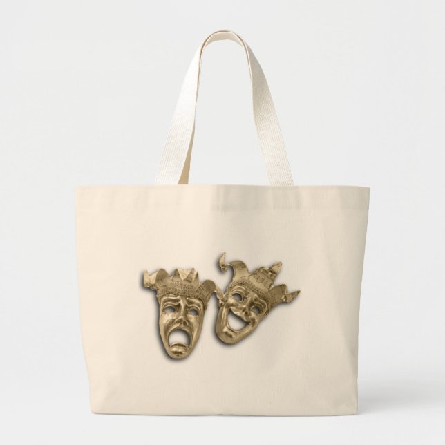 Comedy and Tragedy Guld Masks Tote Bag Jumbo Tygkasse (Framsidan)