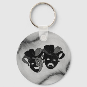 Comedy and Tragedy Theater Jester Masks Silver Nyckelring