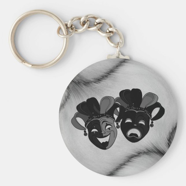 Comedy and Tragedy Theater Jester Masks Silver Nyckelring (Framsidan)